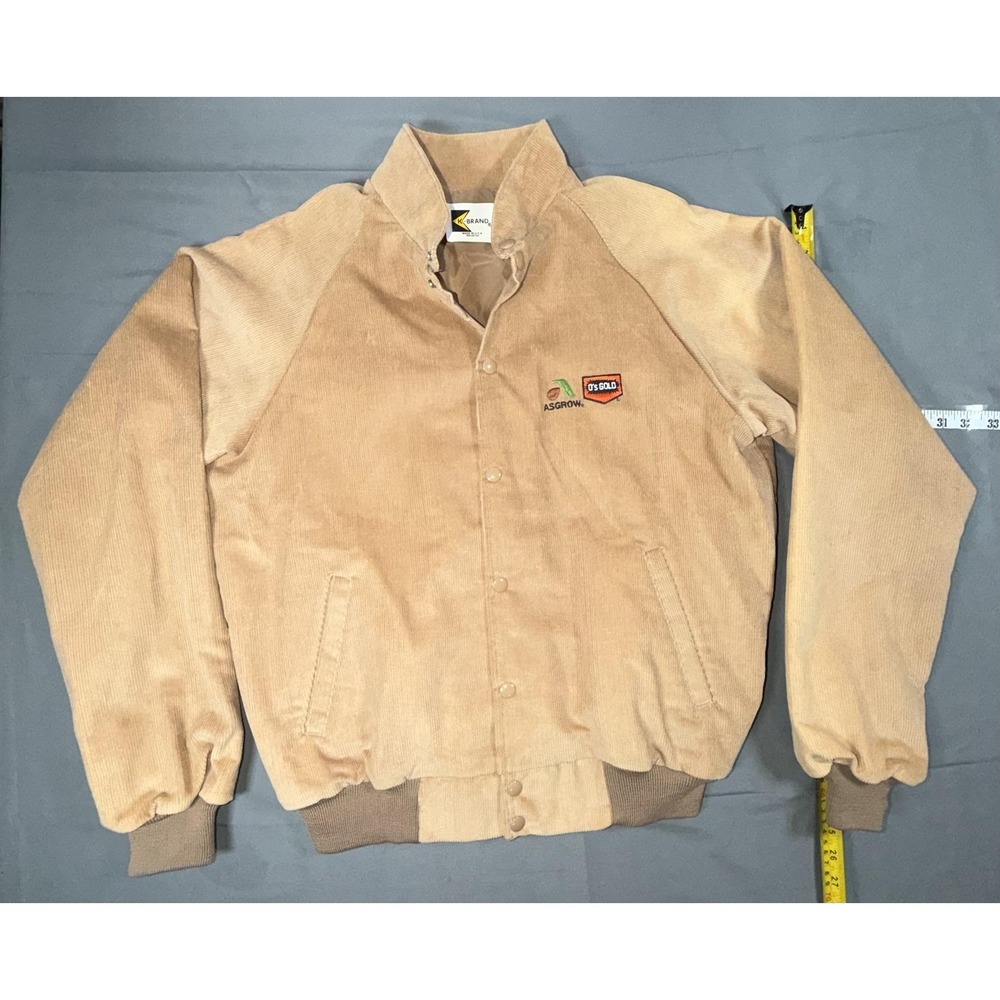 Vintage K-Brand Jacket Mens L Beige Corduroy Bomber Asgrow O's Gold USA Logo
